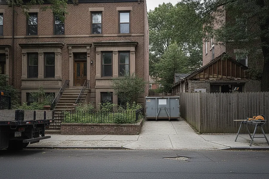 A detached Brooklyn house with a concrete driveway and a side passage to the rear